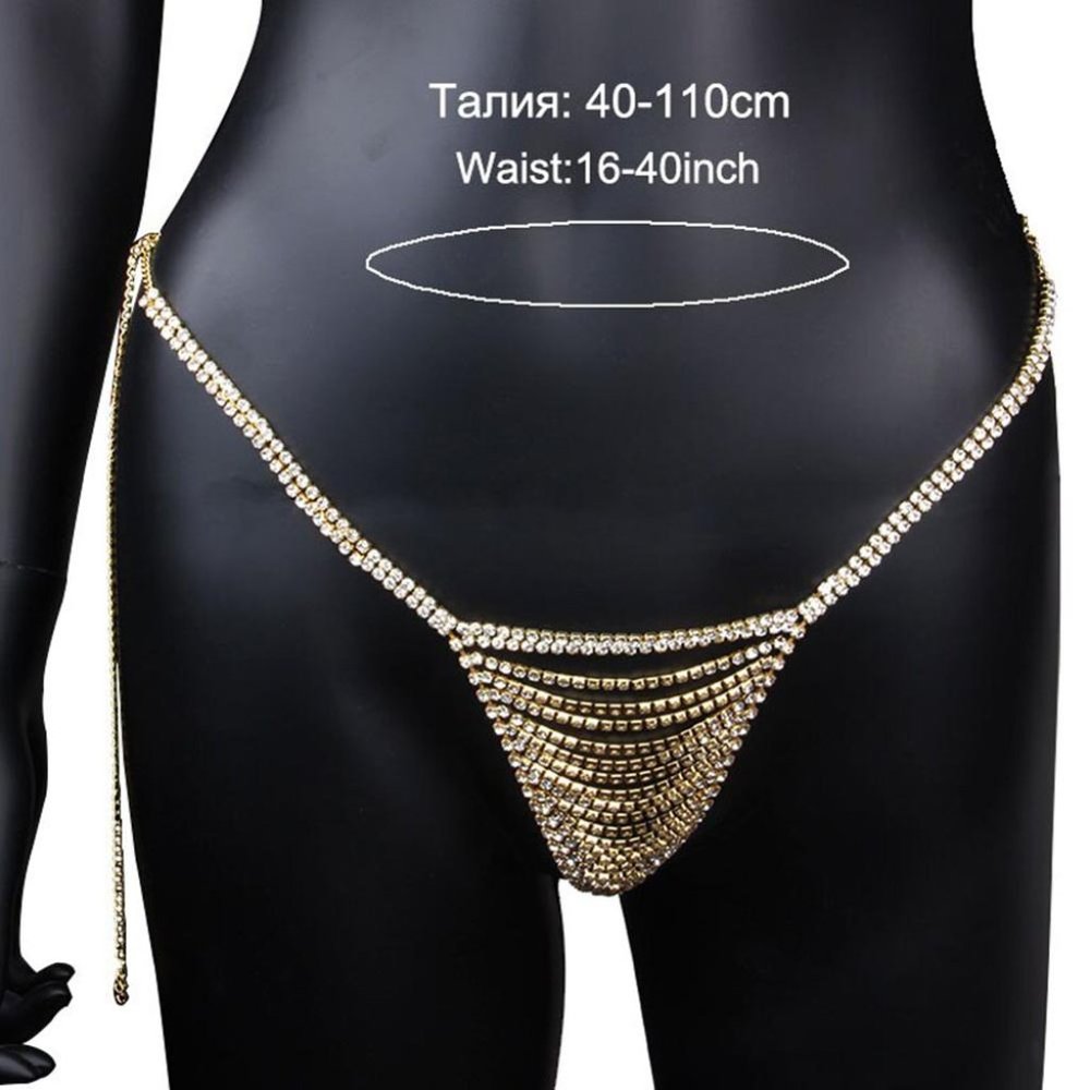Rhinestone Crystal Thong Body Chain Bikini G-String Belly Waist Jewelry Women - Picture 5 of 9